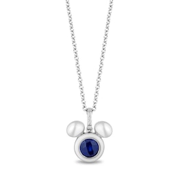 Disney Treasures Mickey Silver Created Sapphire & Diamond Pendant