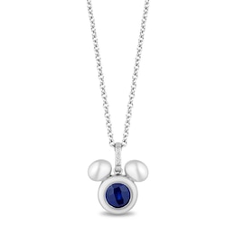 Disney Treasures Mickey Sterling Silver Created Sapphire & Diamond Pendant