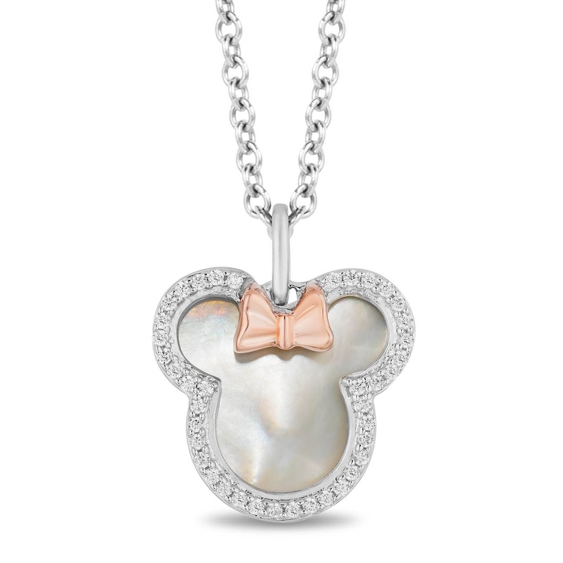 Disney Treasures Minnie Sterling Silver & 9ct Rose Gold Mother of Pearl & 0.10ct Diamond Pendant