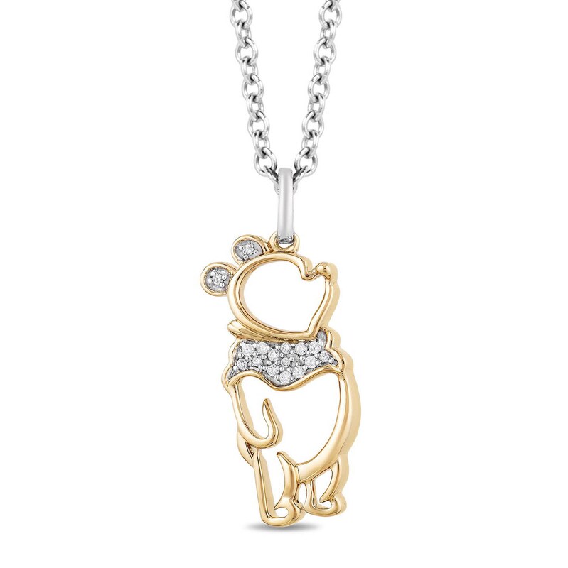 Main Image 1 of Disney Treasures Winnie The Pooh Sterling Silver & 9ct Yellow Gold Diamond Pendant