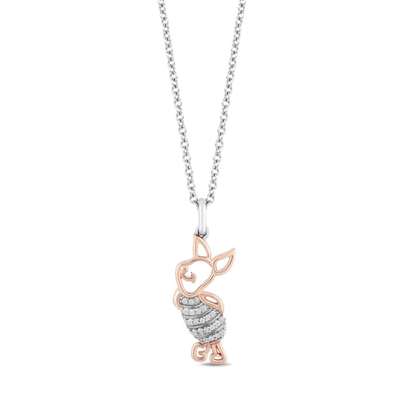 Main Image 1 of Disney Treasures Piglet Sterling Silver & 9ct Rose Gold Diamond Pendant