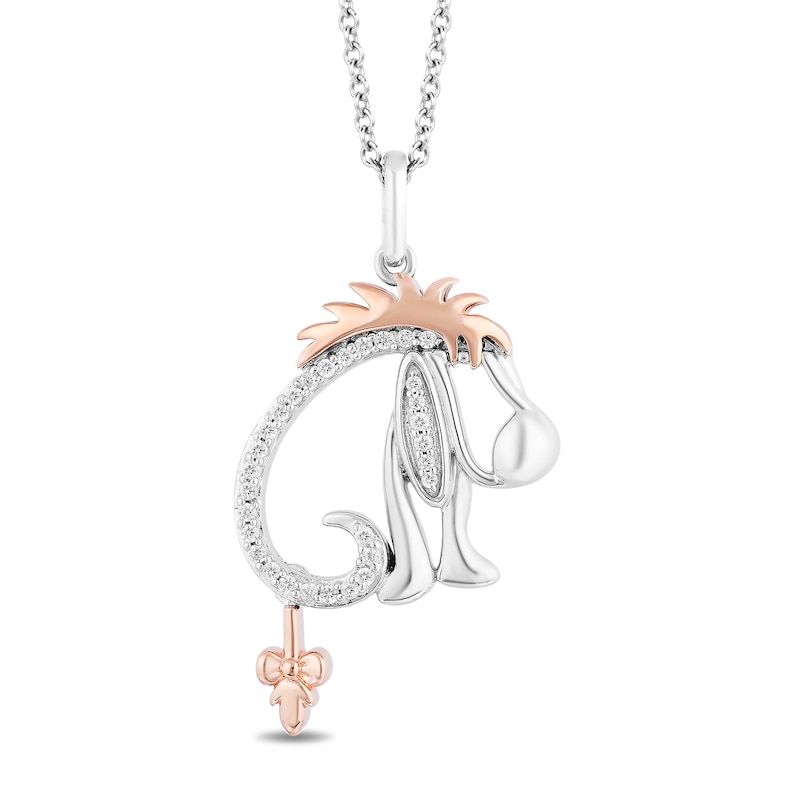 Main Image 1 of Disney Treasures Eeyore Sterling Silver & 9ct Rose Gold Diamond Pendant