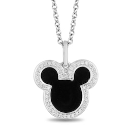 Disney Treasures Mickey Silver Onyx & 0.10ct Diamond Pendant