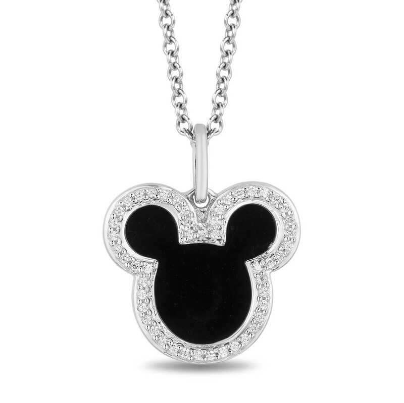 Disney Treasures Mickey Silver Onyx & 0.10ct Diamond Pendant