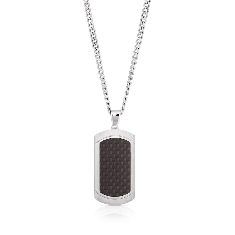 Main Image 1 of Men's Stainless Steel Black Textured Dog Tag Necklace