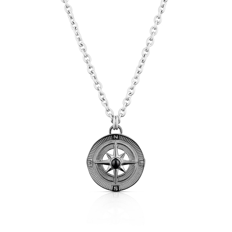 Men's Stainless Steel Onyx Compass Pendant