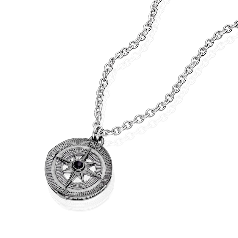 Men's Stainless Steel Onyx Compass Pendant