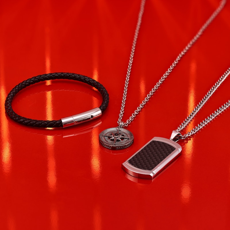 Main Image 4 of Men's Stainless Steel Onyx Compass Pendant
