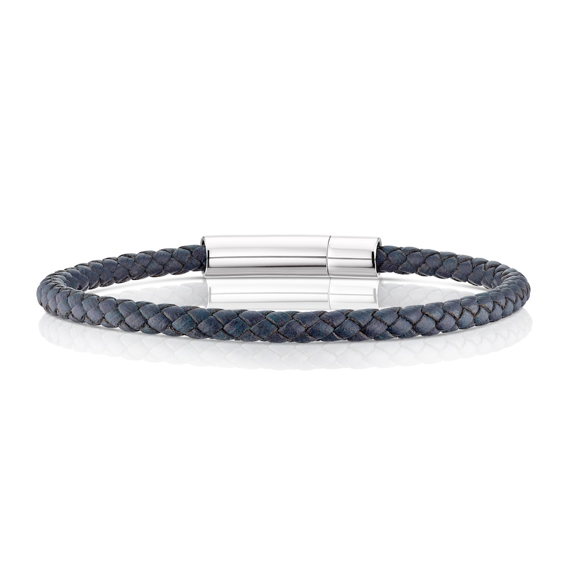 Main Image 1 of Men's Stainless Steel Woven Black Leather Bracelet