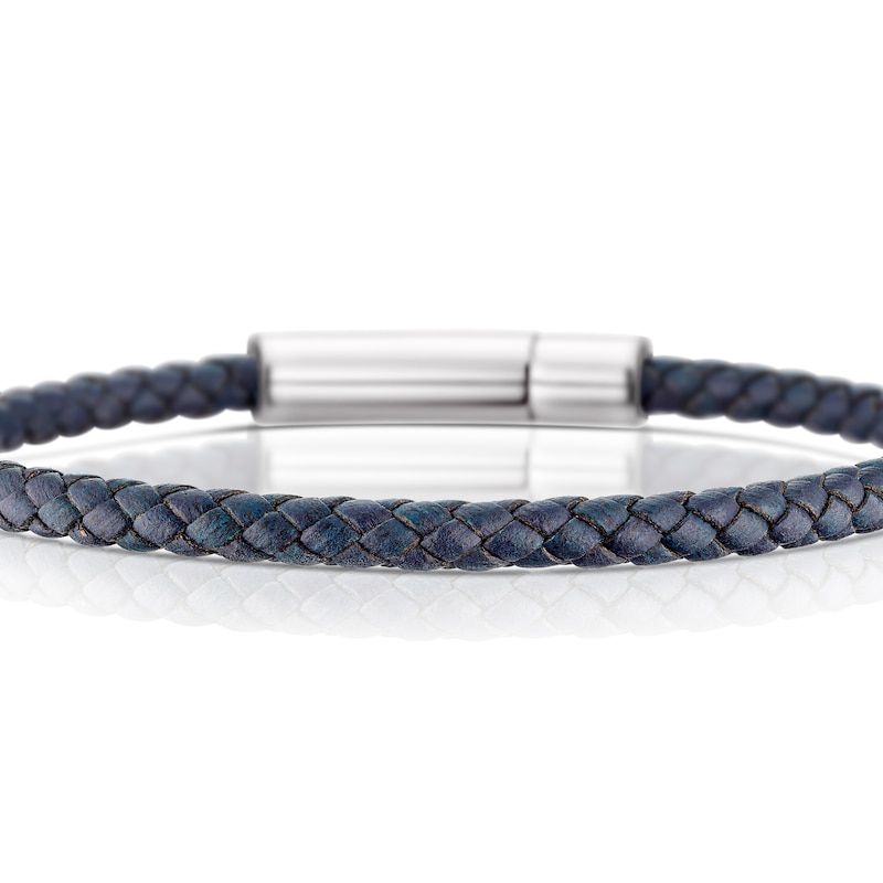 Main Image 2 of Men's Stainless Steel Woven Black Leather Bracelet