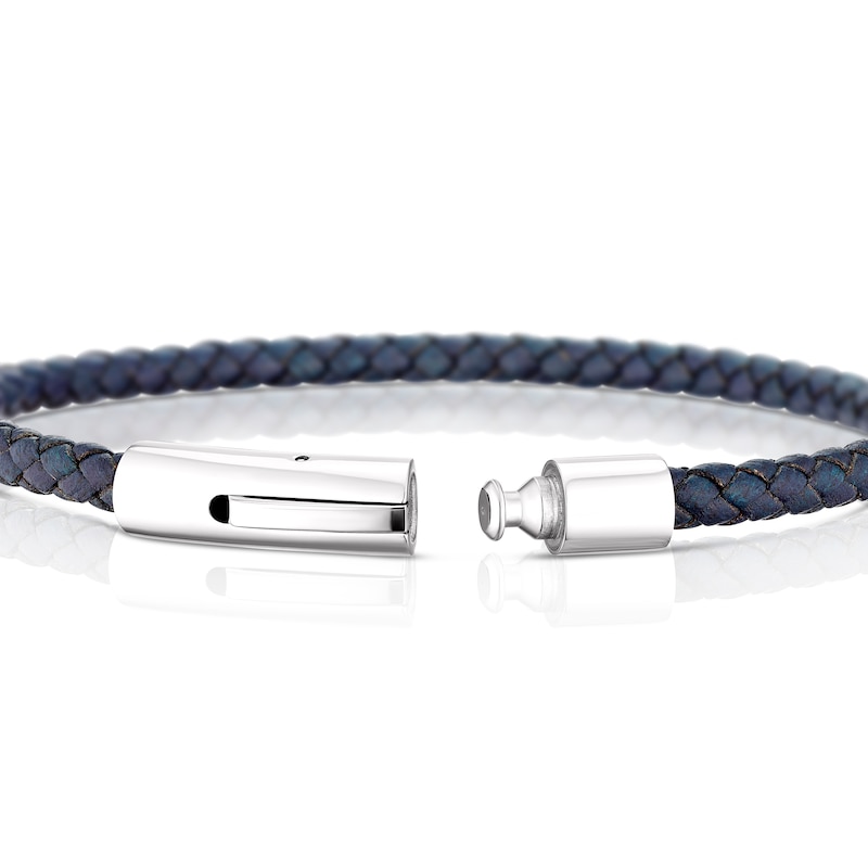 Main Image 3 of Men's Stainless Steel Woven Black Leather Bracelet