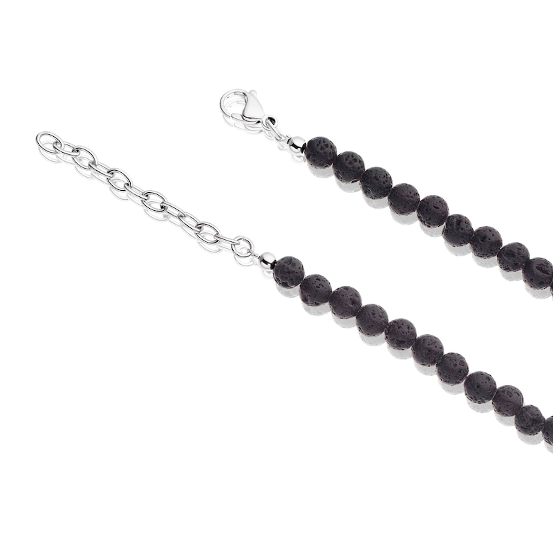 Mens Stainless Steel Black Lava Stone Bead Necklace