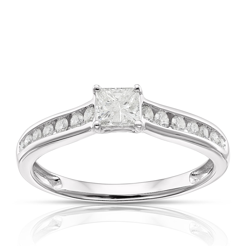 Main Image 1 of 9ct White Gold 0.50ct Diamond Princess Cut Solitaire Ring
