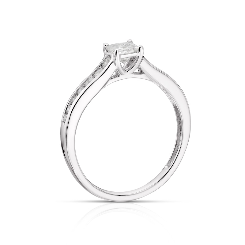 Main Image 3 of 9ct White Gold 0.50ct Diamond Princess Cut Solitaire Ring