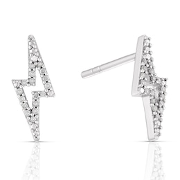 Sterling Silver 0.06ct Diamond Lightning Stud Earrings