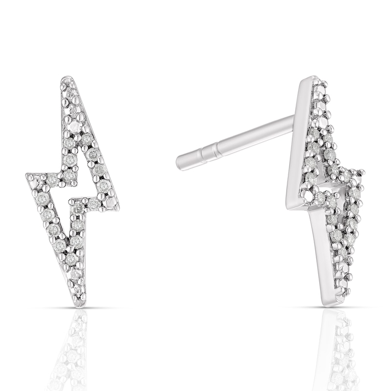 Main Image 1 of Sterling Silver 0.06ct Diamond Lightning Stud Earrings