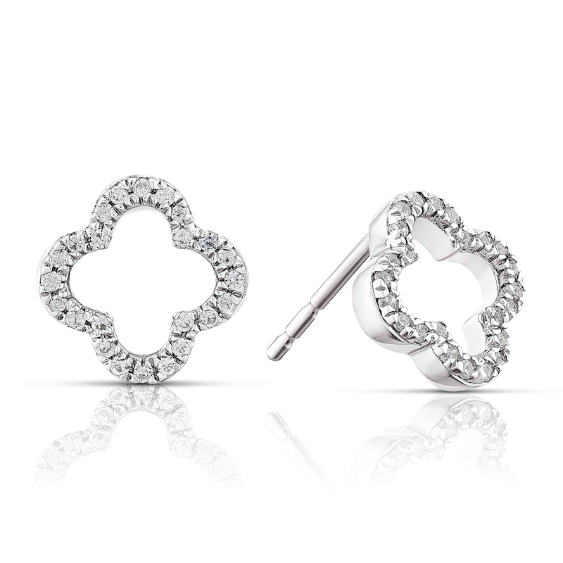 Main Image 1 of Sterling Silver Diamond 0.08ct Clover Stud Earrings