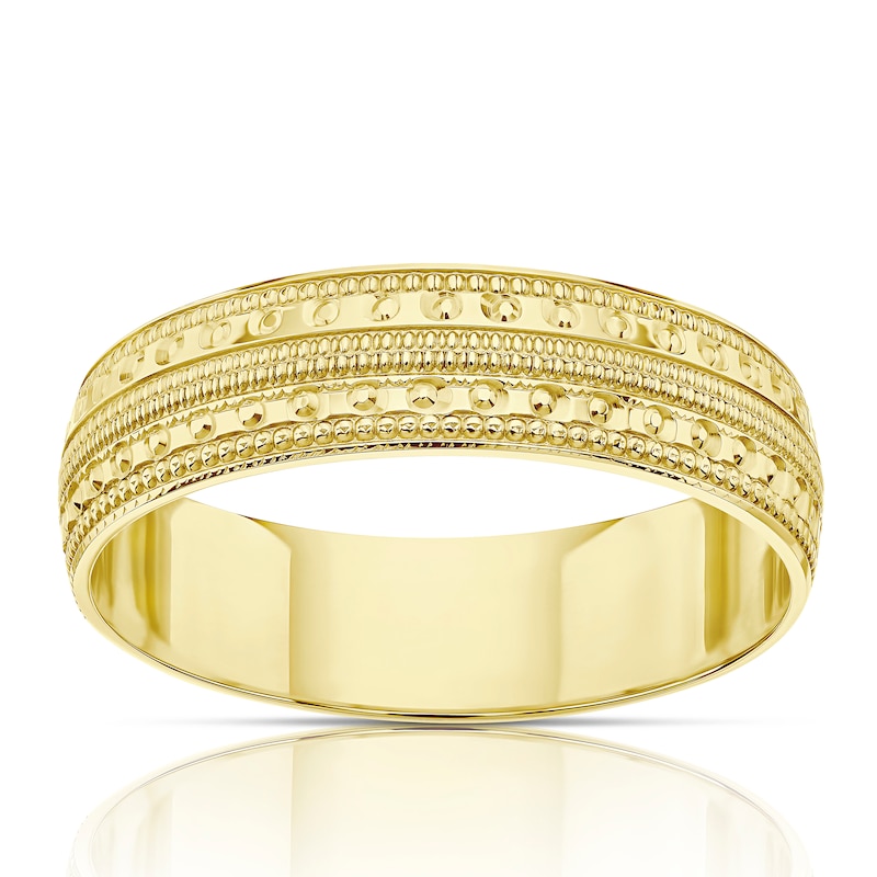 Main Image 1 of 9ct Yellow Gold Patterned 5mm Wedding Ring