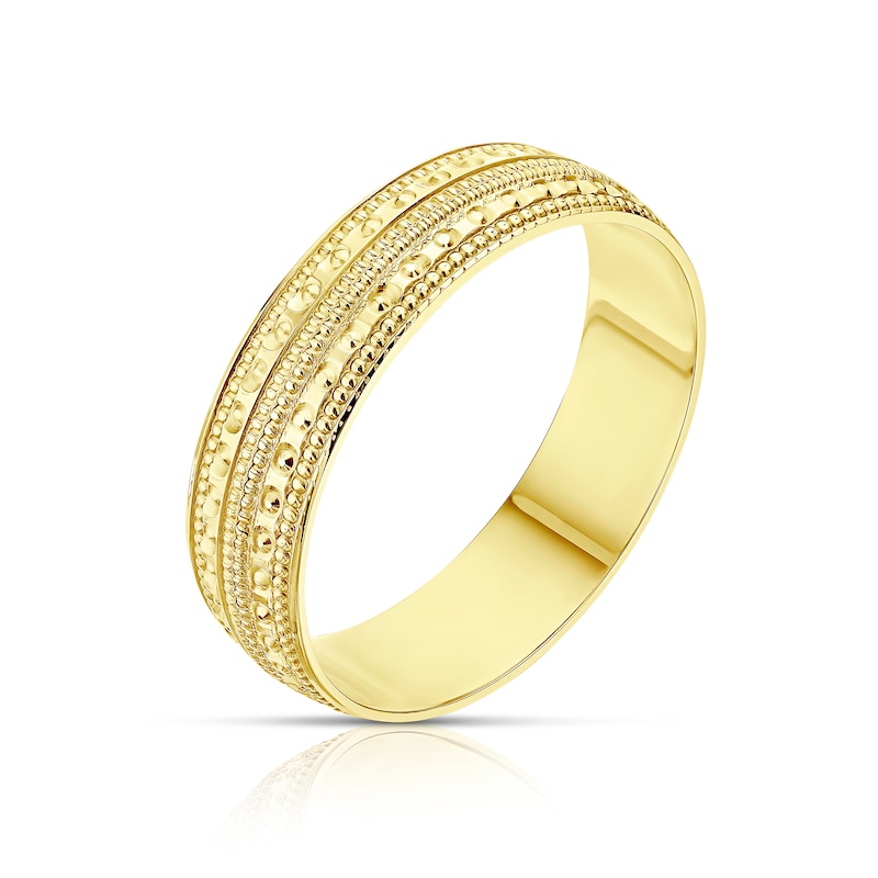 9ct Yellow Gold Patterned 5mm Wedding Ring