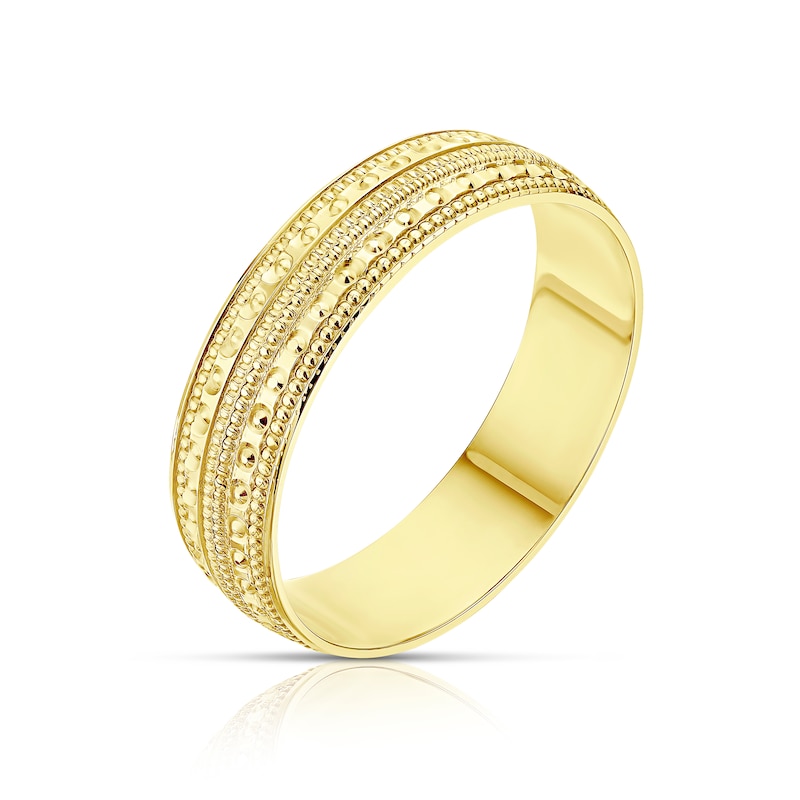 Main Image 2 of 9ct Yellow Gold Patterned 5mm Wedding Ring