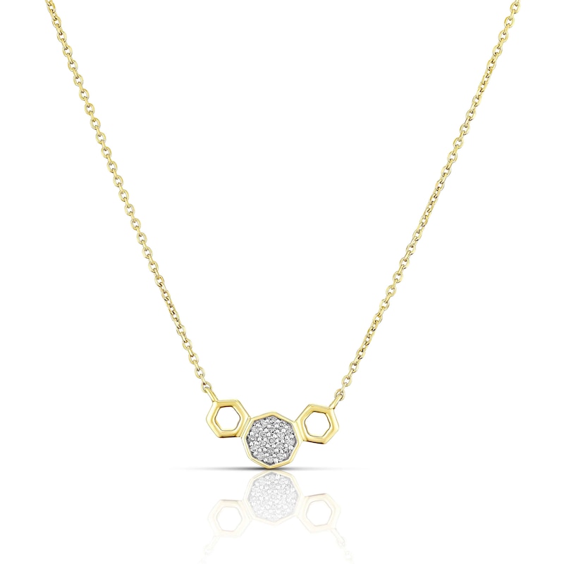 Main Image 1 of Sterling Silver & 18ct Gold Plated Vermeil 0.05ct Diamond Honeycomb Necklace