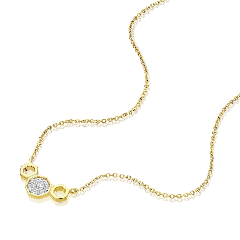 Main Image 2 of Sterling Silver & 18ct Gold Plated Vermeil 0.05ct Diamond Honeycomb Necklace