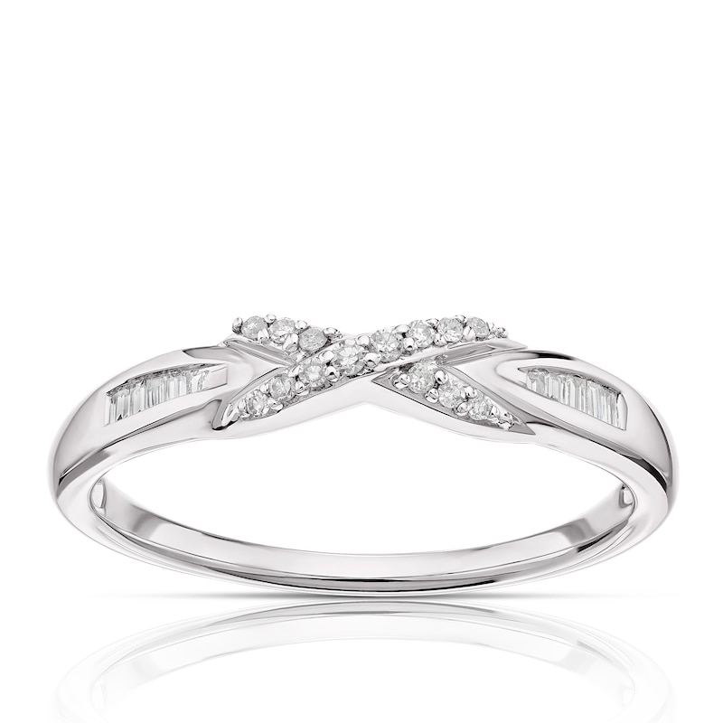 Main Image 1 of 9ct White Gold 0.10ct Diamond Cross Band