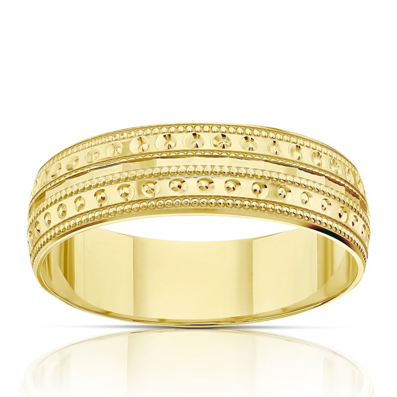 Main Image 1 of 9ct Yellow Gold Patterned 5.5mm Wedding Ring