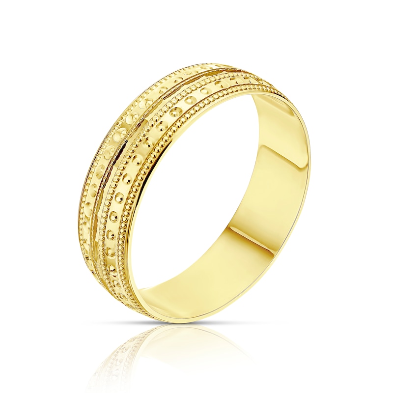 Main Image 2 of 9ct Yellow Gold Patterned 5.5mm Wedding Ring