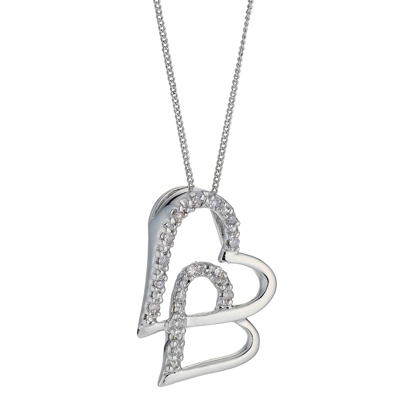9ct White Gold Diamond Double Interlocking Heart Pendant