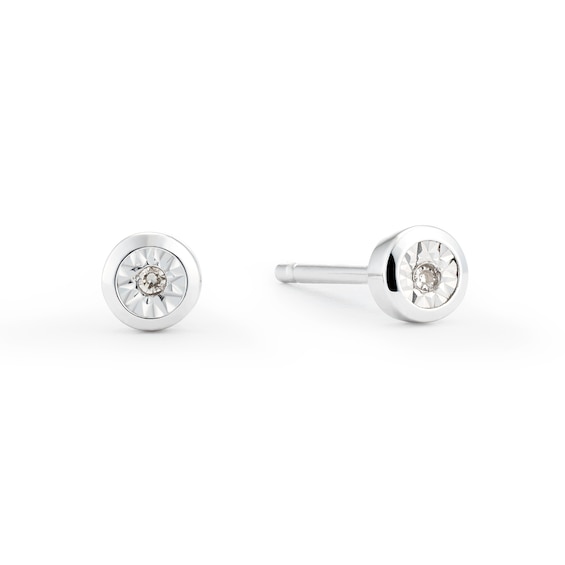 9ct White Gold Diamond Rub Over Stud Earrings