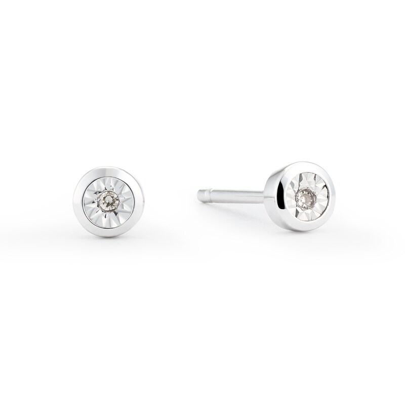 Main Image 1 of 9ct White Gold Diamond Rub Over Stud Earrings