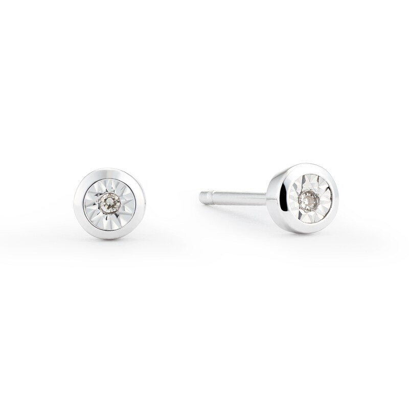 9ct White Gold Diamond Rub Over Stud Earrings