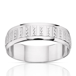 9ct White Gold 6mm Patterned Wedding Band