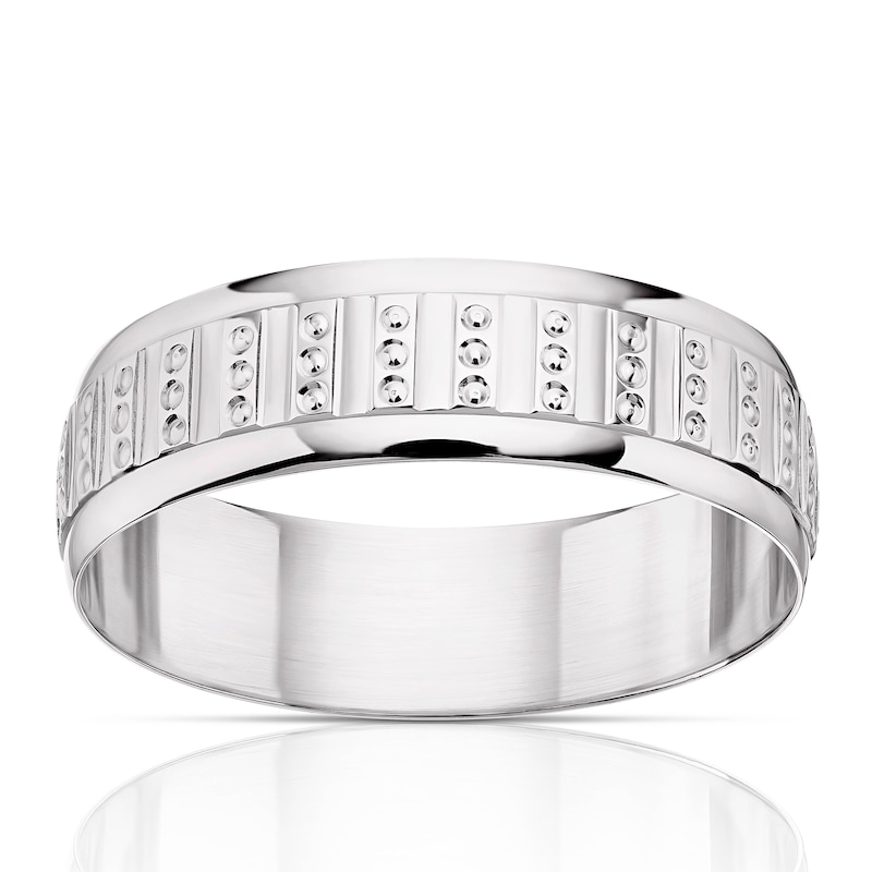 Main Image 1 of 9ct White Gold 6mm Patterned Wedding Band