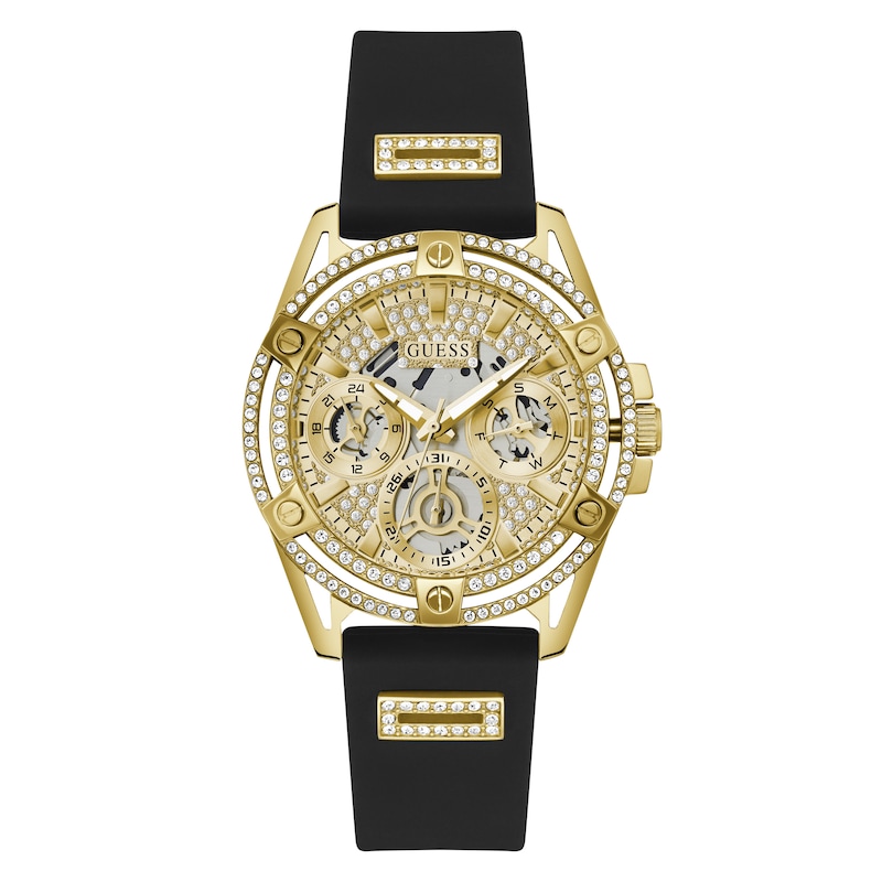 Guess Queen Ladies' Black Leather Strap Watch | H.Samuel