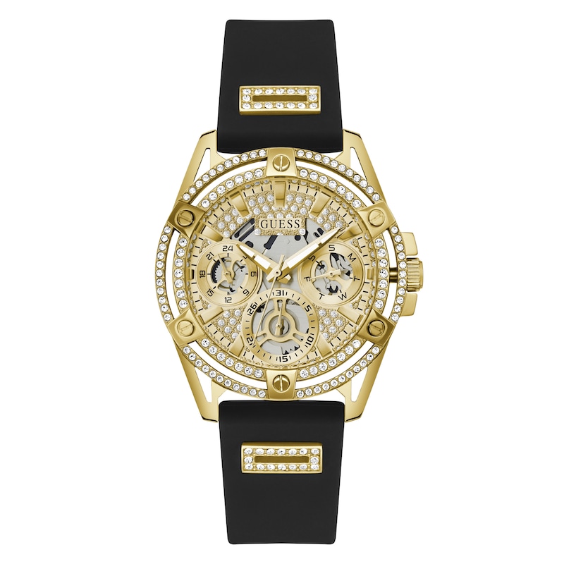 Main Image 1 of Guess Queen Ladies' Black Leather Strap Watch