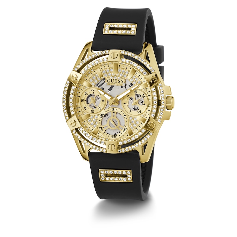 Guess Queen Ladies' Black Leather Strap Watch