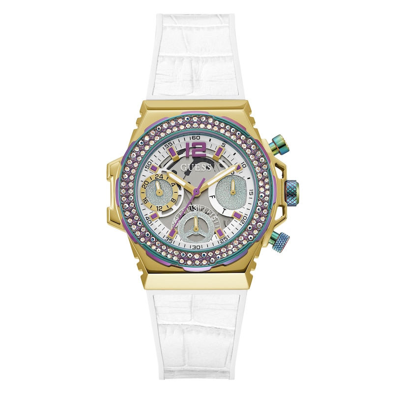 Guess Fusion Ladies' White Leather Strap Watch