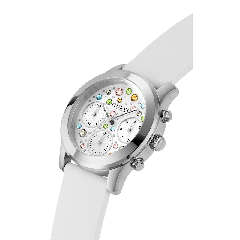 Main Image 3 of Guess Fantasia Ladies' Multi-Colour Stone Set Dial White Silicone Strap Watch