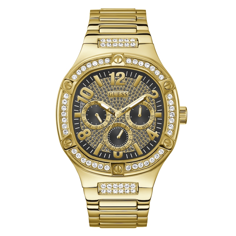 Guess Duke Men's Stone Set Bezel Gold Tone Bracelet Watch