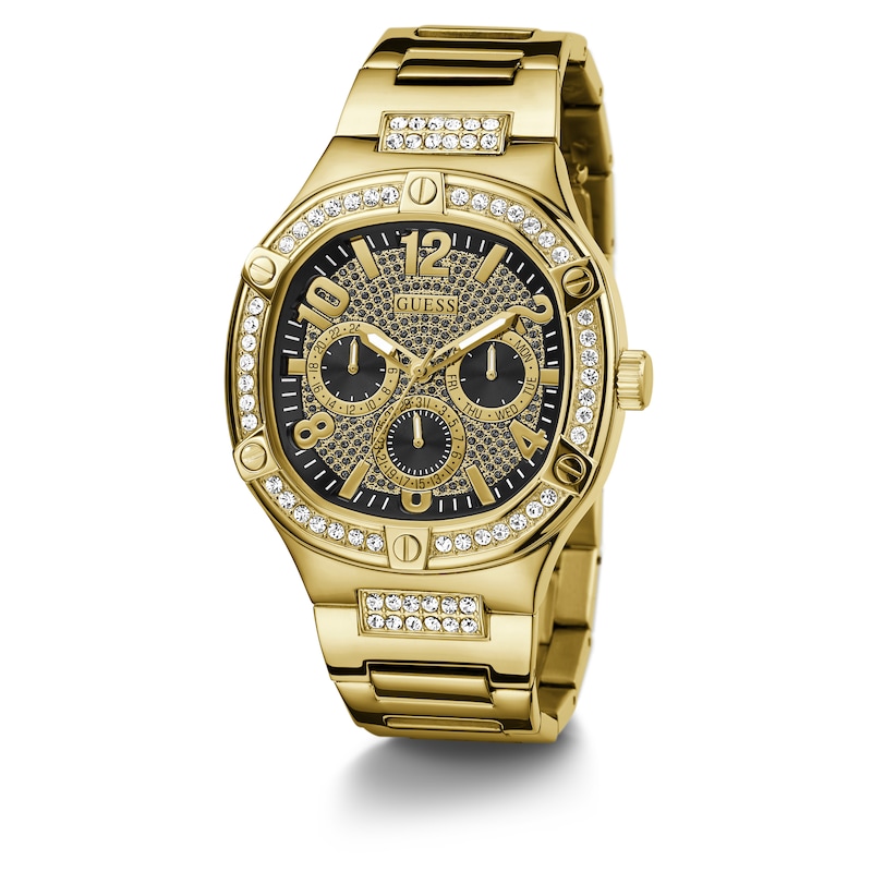 Guess Duke Men's Stone Set Bezel Gold Tone Bracelet Watch