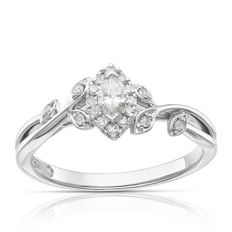 Main Image 1 of Emmy London 9ct White Gold 0.25ct Diamond Marquise Cut Ring