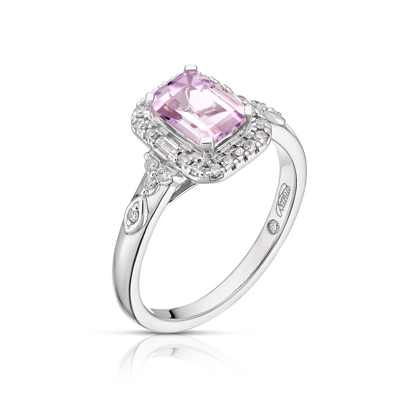 Emmy London 9ct White Gold 0.20ct Diamond & Rose De France Amethyst Ring