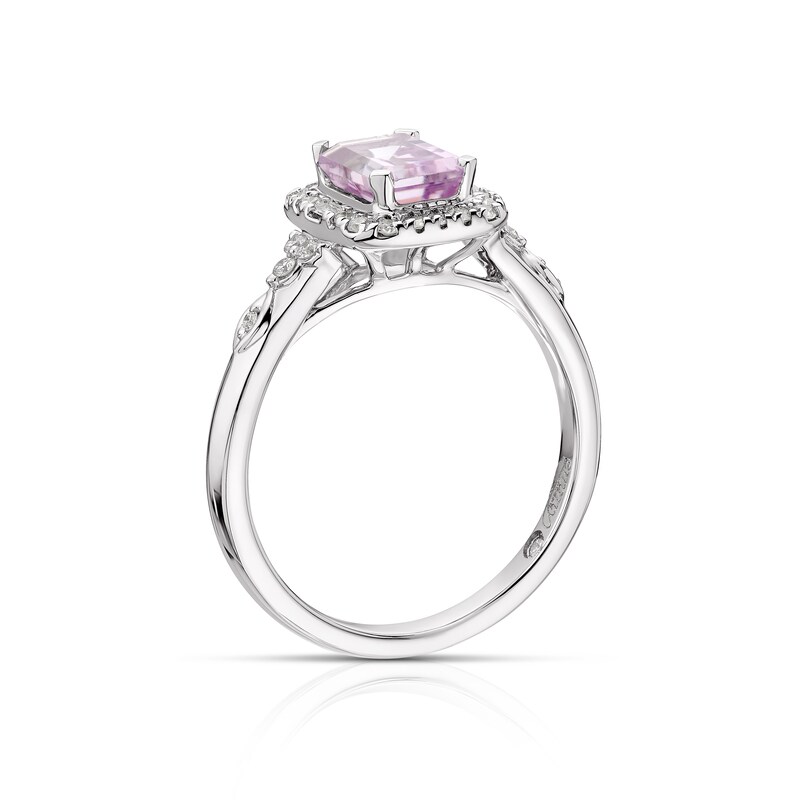 Emmy London 9ct White Gold 0.20ct Diamond & Rose De France Amethyst Ring
