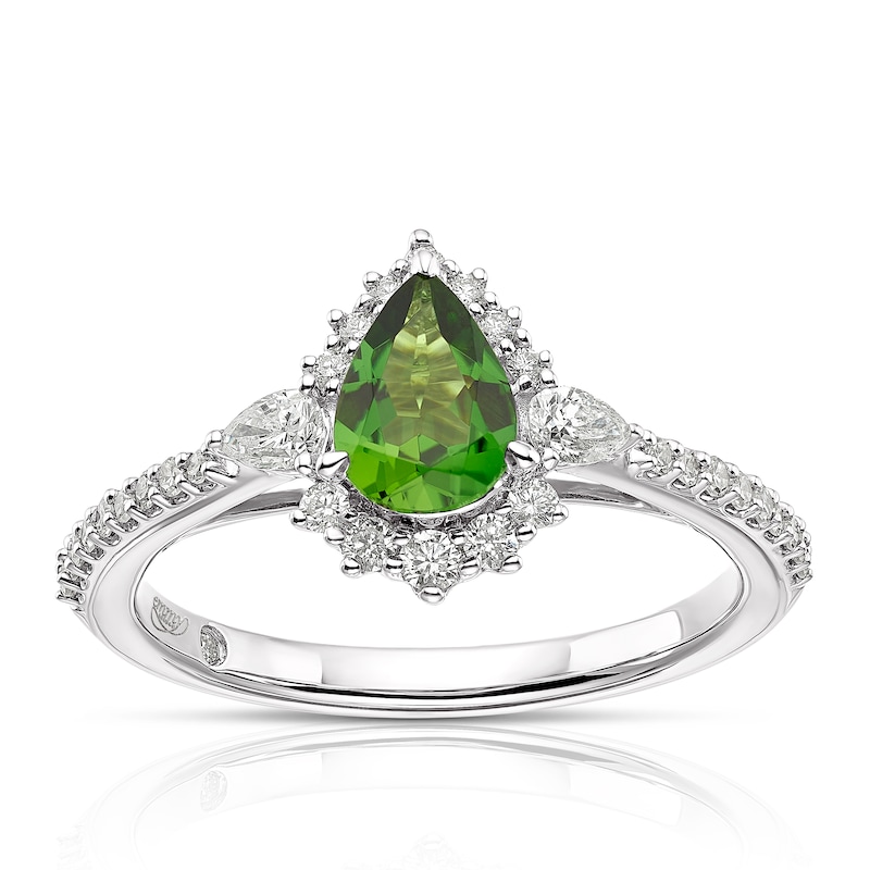 Main Image 1 of Emmy London 9ct White Gold Tourmaline 0.33ct Diamond Ring