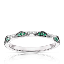 9ct White Gold Emerald 0.09ct Diamond Geometric Ring