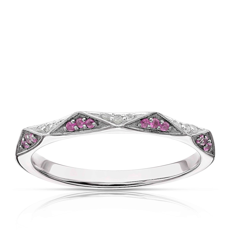 Main Image 1 of 9ct White Gold Ruby 0.09ct Diamond Geometric Ring