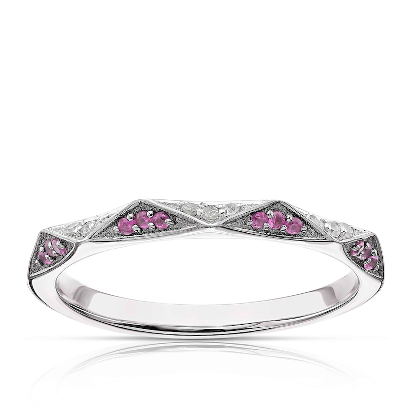 9ct White Gold Ruby 0.09ct Diamond Geometric Ring