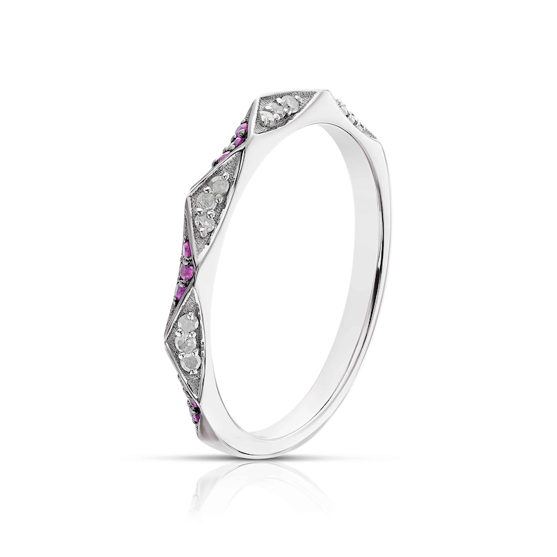 9ct White Gold Ruby 0.09ct Diamond Geometric Ring